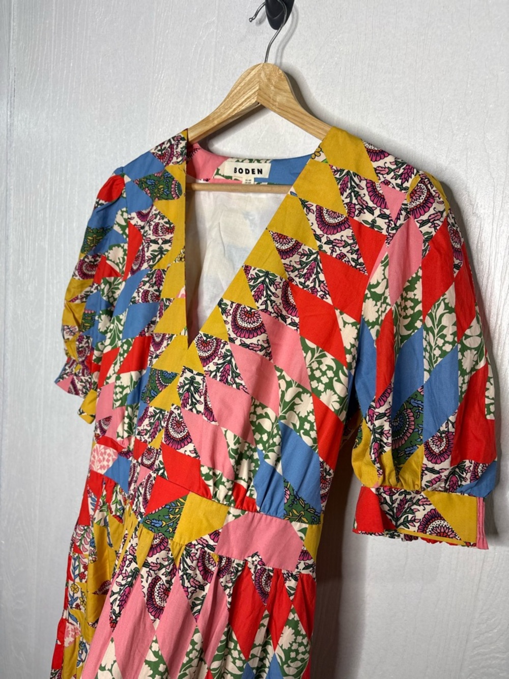 BODEN Bella puff sleeve geometric v neck maxi dress size US 14 - Picture 7 of 13